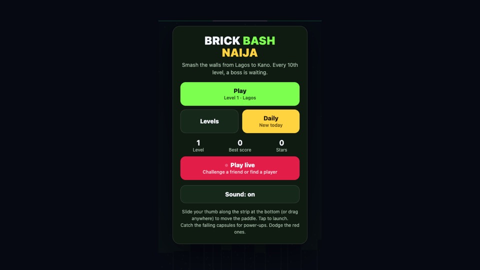 Brick Bash Naija gameplay with a ball bouncing and TNT bricks exploding